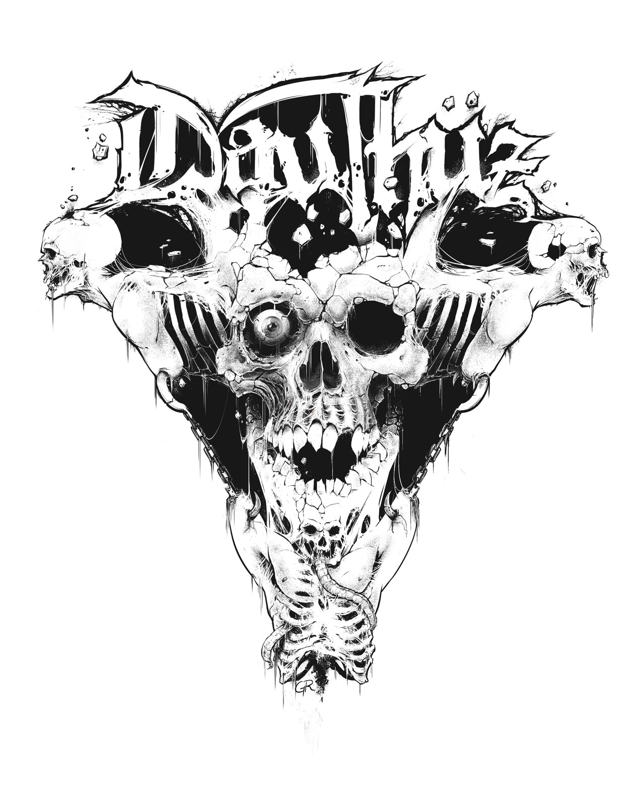 Dauthuz album cover: a screaming skull flanked by skulls beneath the band logo